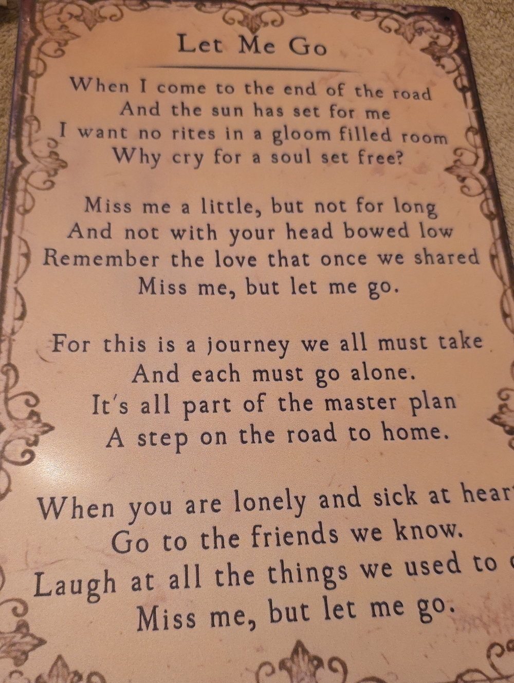 Let Me Go Decorative Poem Plaque - Beige